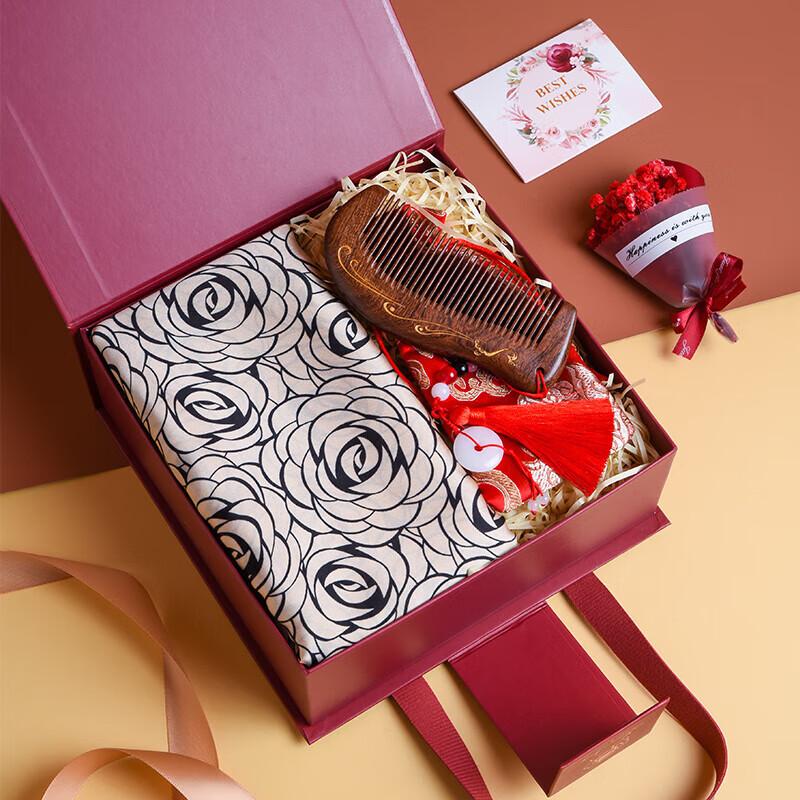 Silk Scarf Gift Box Group Purchase Companion Gift Shawl Elegant Outer Wear Birthday Present for Elders And Mothers, Dark Brush
