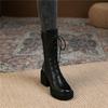 Autumn Winter Round Toe with Laces Ladies Mid Calf Shoes Black Fleece-Lined Middle Heel Women's Half High Boots 2025 New In Boot