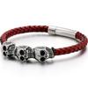 Плетеный черный, красный кожаный браслет для мужчин, мужские браслеты из воловьей кожи, панк-рок, готика, нержавеющая сталь 316L, ювелирные изделия с черепом