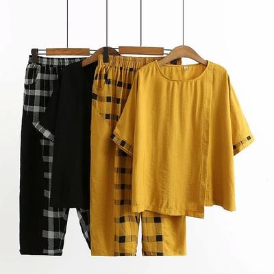 Женский летний костюм из 2 предметов, хлопковая футболка, брюки, двухпредметный, удобный, с коротким рукавом, топ и длинные брюки, свободный повседневный костюм