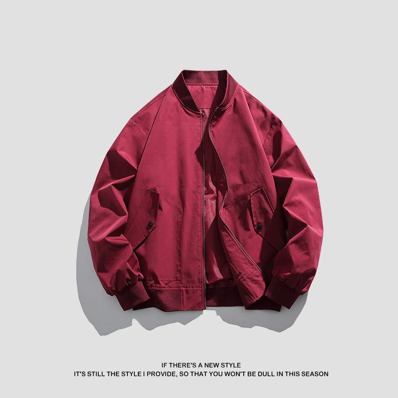 Spring Men's Flight Suit Jacket Loose Solid Color Casual Top