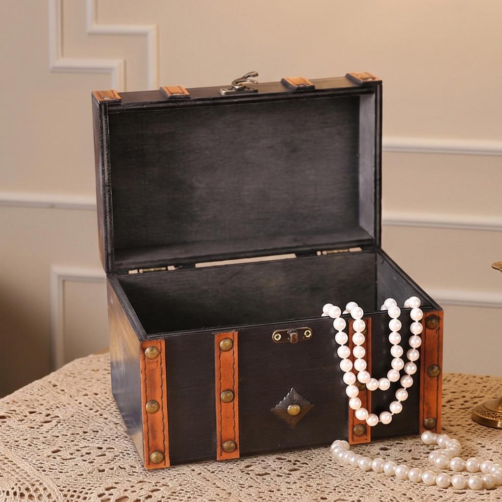 Vintage Wooden Jewelry Organizer With Flip Cover For Home Storage And Decor