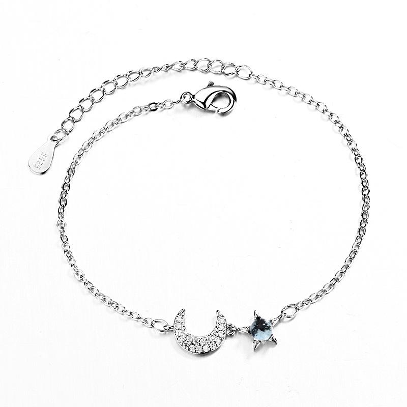 VENTFILLE 925 Sterling Silver Star Bracelet Fashion Korean Five-pointed Star Crystal Double Bracelet