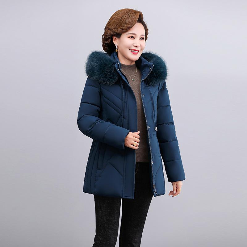Cotton-padded Women's Short Winter Coat with Big Fur Collar Cotton-padded Jacket Middle-aged and Elderly Loose Cotton-padded Jacket Warm Coat