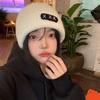 Black Knitted Hat Women's Autumn and Winter Mohair Big Head Circumference Wool Hat Shows the Face, Cute and Versatile