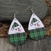 European & American Xmas Teardrop Green Plaid Leather Snowman Earrings