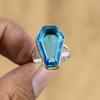 Swiss Blue Topaz Gemstone 925 Silver New Coffin Handcrafted Ring Jewelry Size 8