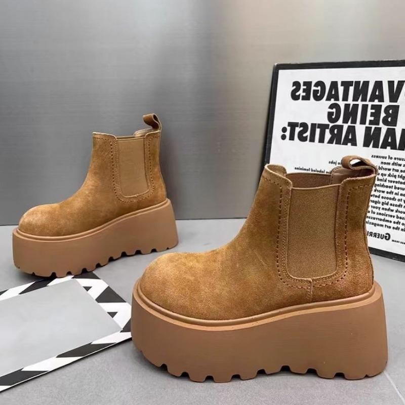 Ботильоны на платформе из замши и ботинок для снега, женские зимние теплые хлопковые туфли на высоком каблуке 2025 года, трендовые модные ботинки для ходьбы в стиле Челси, женские ботинки