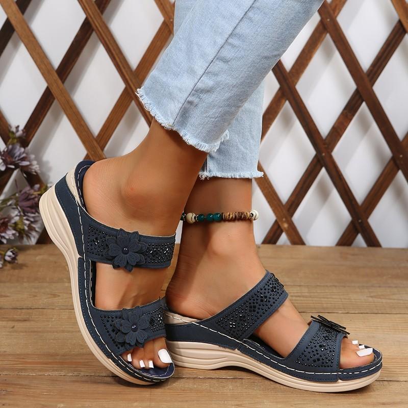 Fashion 2024 Summer Women's Shoes Retro Roman Sandals Women's Casual Flower Wedge Sandals Thick-soled Slippers