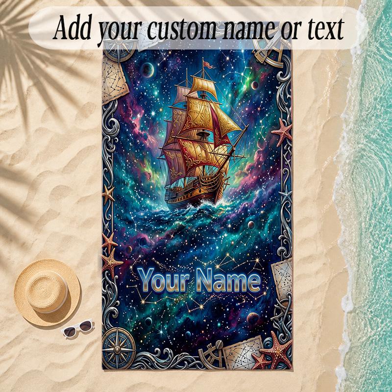 Cosmic Theme Soft Beach Towel Personalized Custom Name Text Towel Portable for Beach Pool Travel
