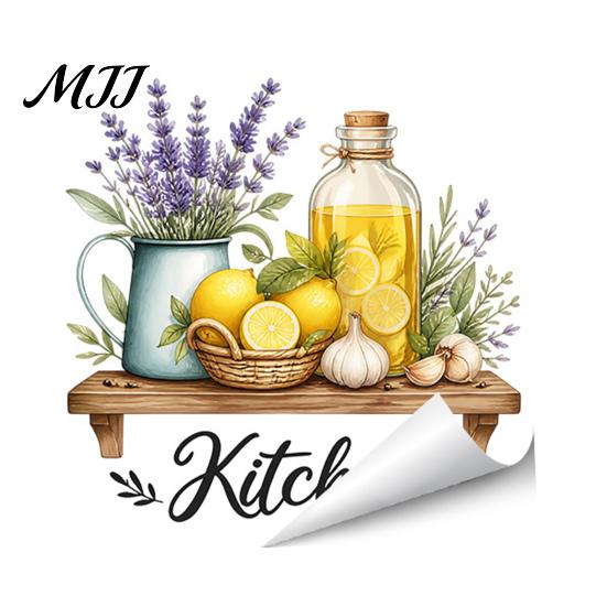 Самоклеящиеся наклейки на стену, акварельные наклейки для кухни, лимонно-зеленое растение, чайник, само?Клейкие наклейки, Маслостойкая водонепроницаемая бумага для плиты