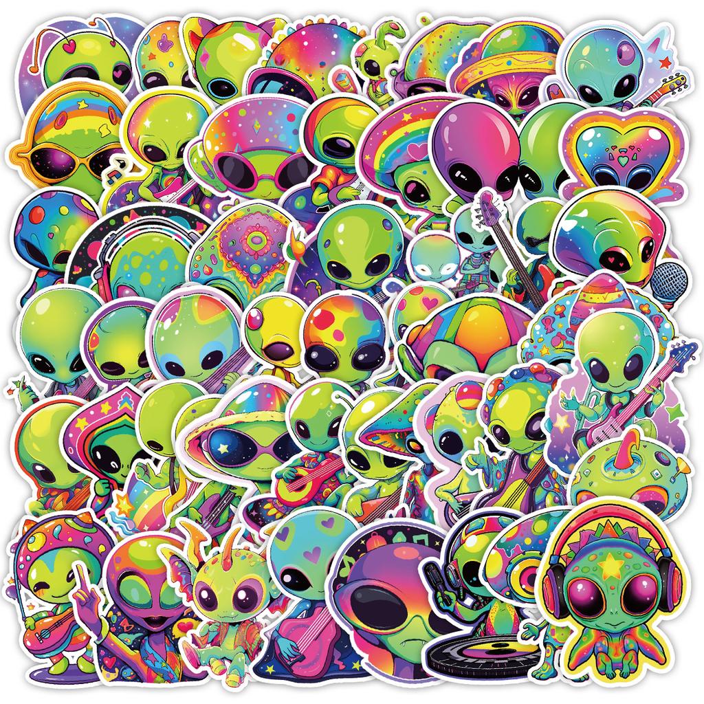 50 Разноцветных Мультяшных Наклеек-Дудлов с Инопланетянами Креативные Наклейки с Инопланетянами Водонепроницаемые Декоративные Наклейки для Компьютера и Водной Чашки