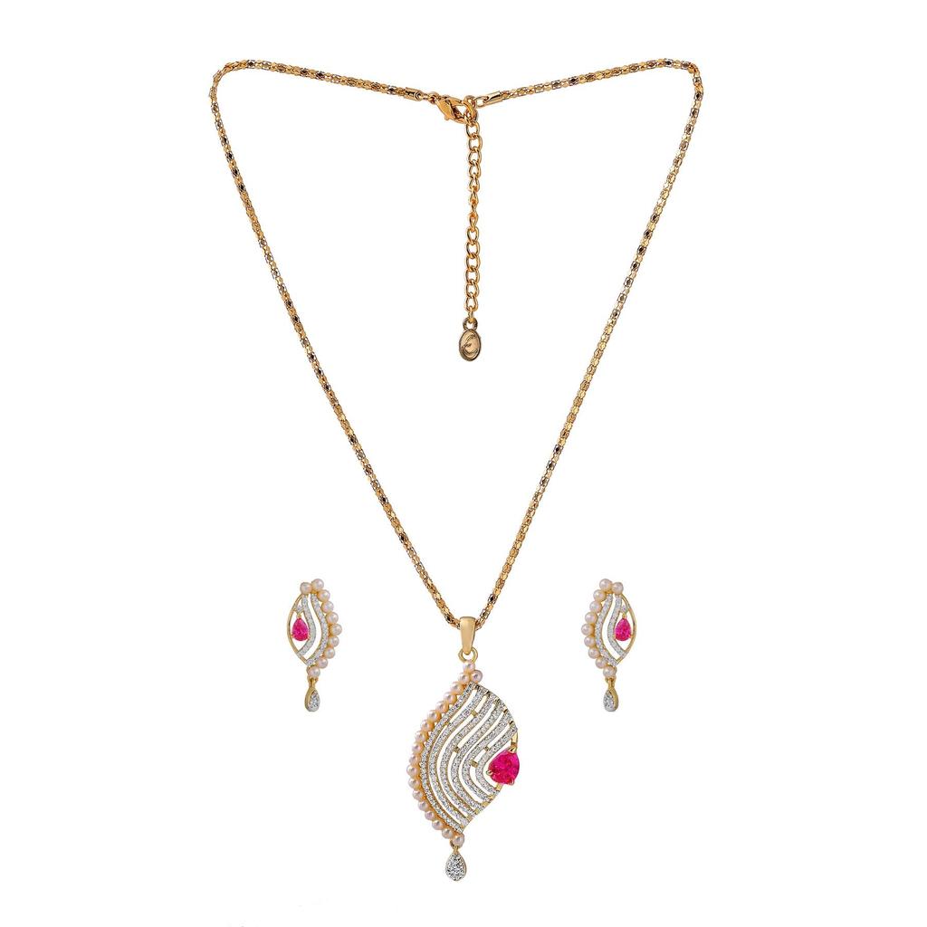 Estele Комплект подвесок с покрытием из золота 24 карата, австрийскими кристаллами и рубинами