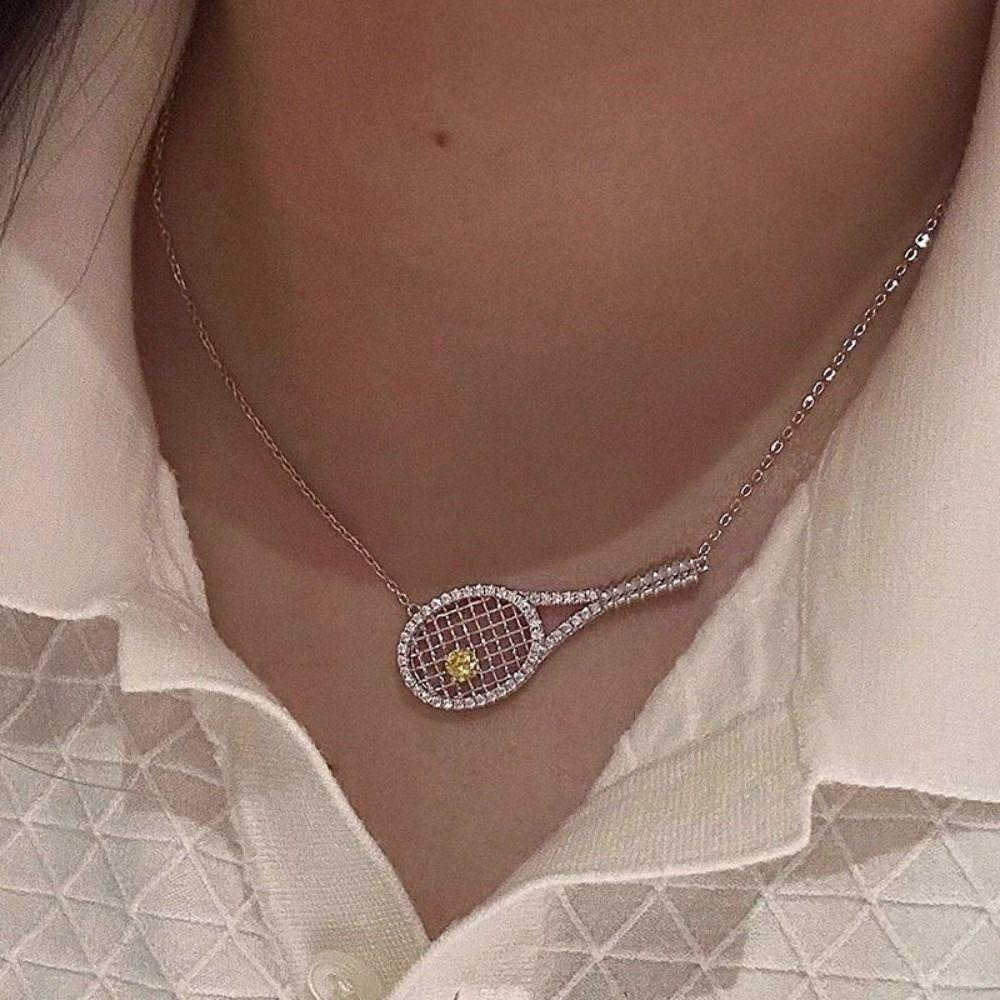 With Diamonds Pendant Necklace Zirconia Metal Sweater Chain Tennis Racket Necklace Jewelry Gifts