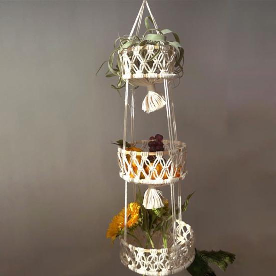 Hanging Basket Exquisite Hollow Woven Cotton Rope Handmade Storage Flowerpot Net Plant Hanger for Home