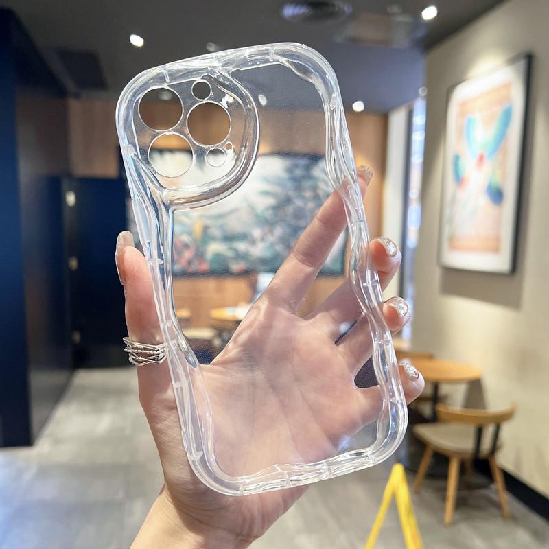 Cream Wave Curved Silicone Glossy Soft Case Shell Mobile Phone Back Cover for iPhone Samsung Xiaomi