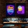 Неоновый эффект Пиво Happy Hour Паб Плакат Печать Холст Картина Настенная картина Для Бара Гостиная Домашнее украшение БЕЗ СВЕТОДИОДОВ