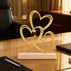 Metal Heart Sign 3 Love Hearts Sculpture with Wooden Base Romantic Mantel Tabletop Decor for Valentine's Day Anniversary Wedding