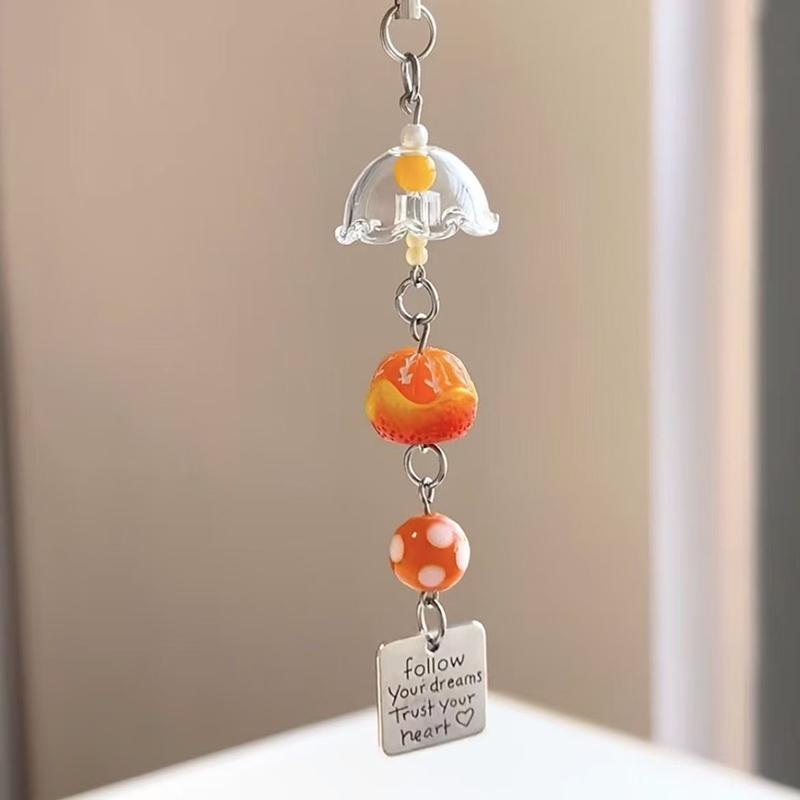 Y2K Orange Key Chain Wind Chimes Star Beaded Keyring For Phone Camera Earphone Case Charm Pendant Keycord