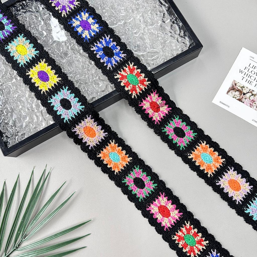 Этнический стиль многоцветное имитация ручной вязки крючком цветная хлопковая нить вышивка одежда обувь и шляпы декоративная тесьма кружевные аксессуары
