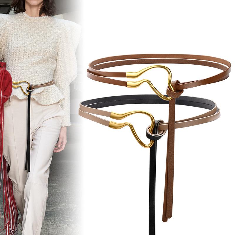 Belt Leather Women'S Simple Thin Belt Women'S Suit Dress Knotted Fashion Belt