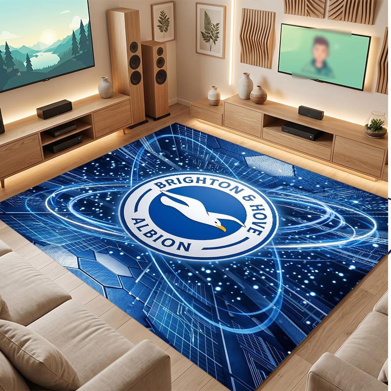 Ковер из хрустального велюра с футбольным принтом Brighton & Hove Albion, Удобный, Впитывающий влагу, Нескользящий, Для помещений
