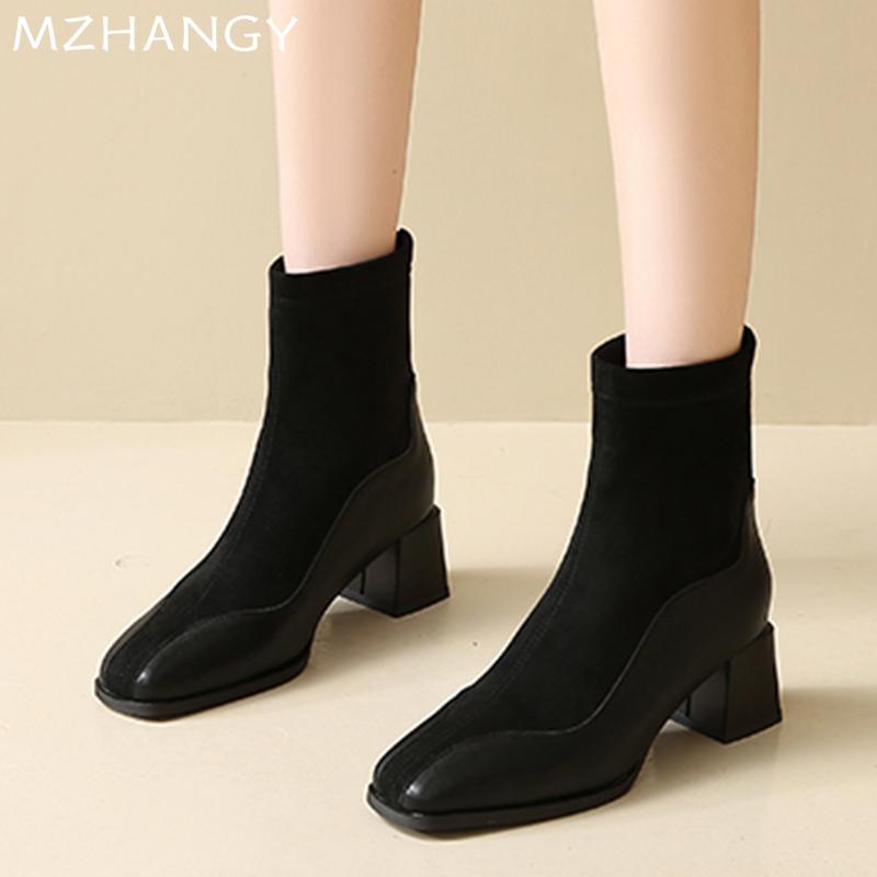 Модные женские замшевые ботильоны Модные зимние туфли на среднем каблуке Женские трендовые элегантные платья 2025 года Новые зимние готические мотоциклетные ботинки Mujer Botas