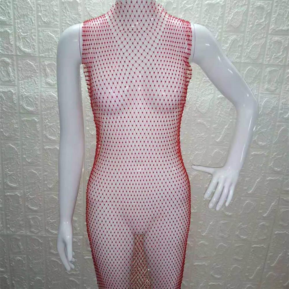 Sexy and Feminine Summer Performance and Gogo Show Style Grid Shiny Round Collar Women's Dress