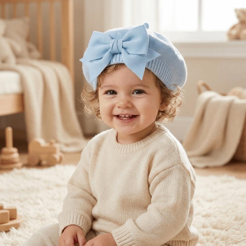 Soft Kids Beanie Cap Knitted Warm Hat New Baby Big Bow Beret Daily