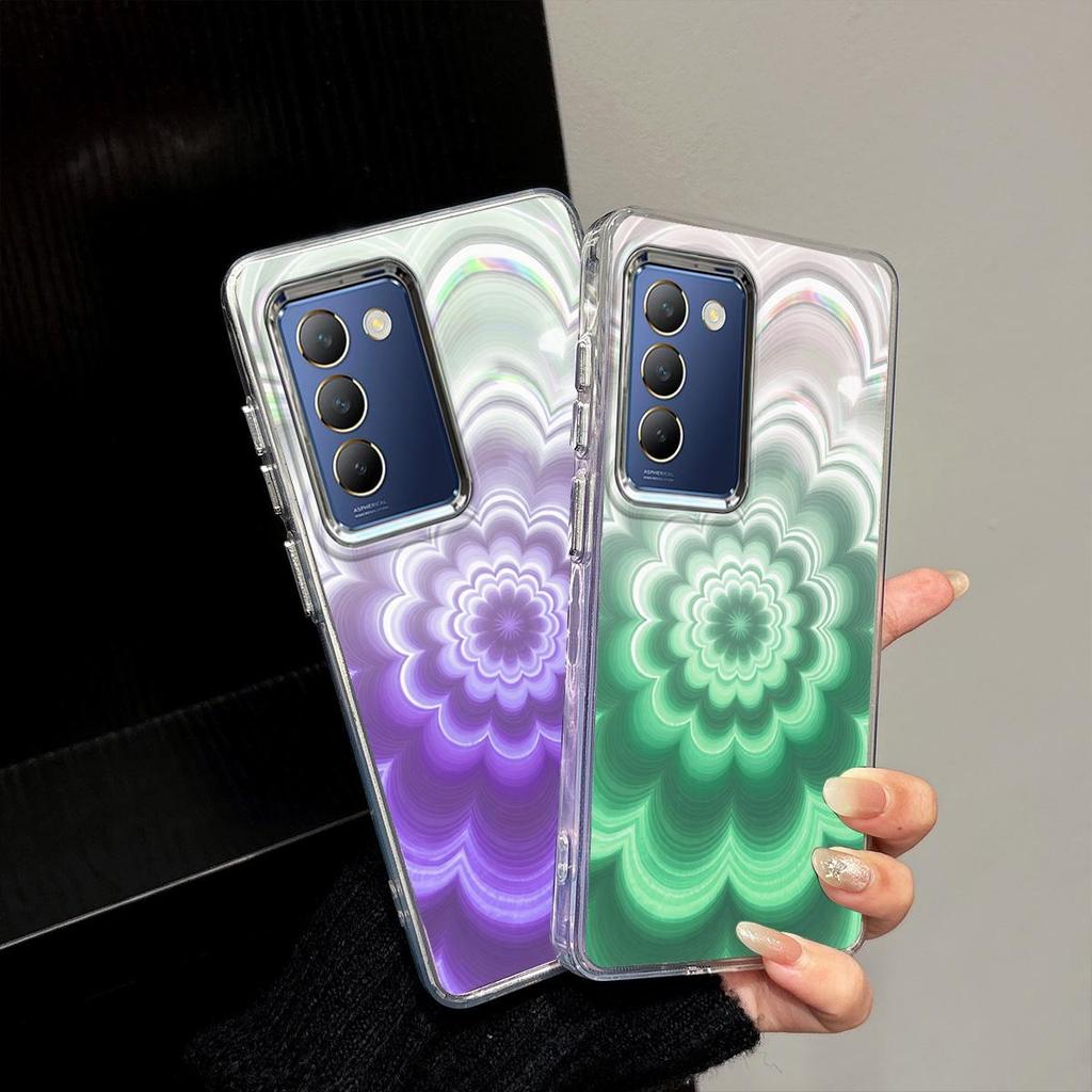 Чехол для Vivo V30 Lite, Y100 5G, Y100 4G, 3D Радужный Градиентный Цветочный Прозрачный Корпус, Меняющий Цвет, Призматический, Анти-Желтеющий ТПУ, Большая Выступающая Рамка Камеры