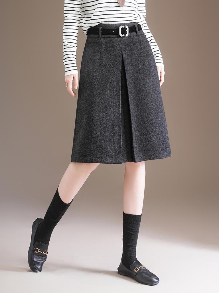 Elegant High-Waisted Woolen A-line Midi Skirt - Winter 2025