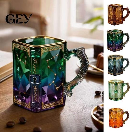 Fantasy Lover Mug Magic Constellation Glass Mug, 330ml Zodiac Coffee Cup with Home Library Heat Reveal Design, Starry Night Water for Collectors