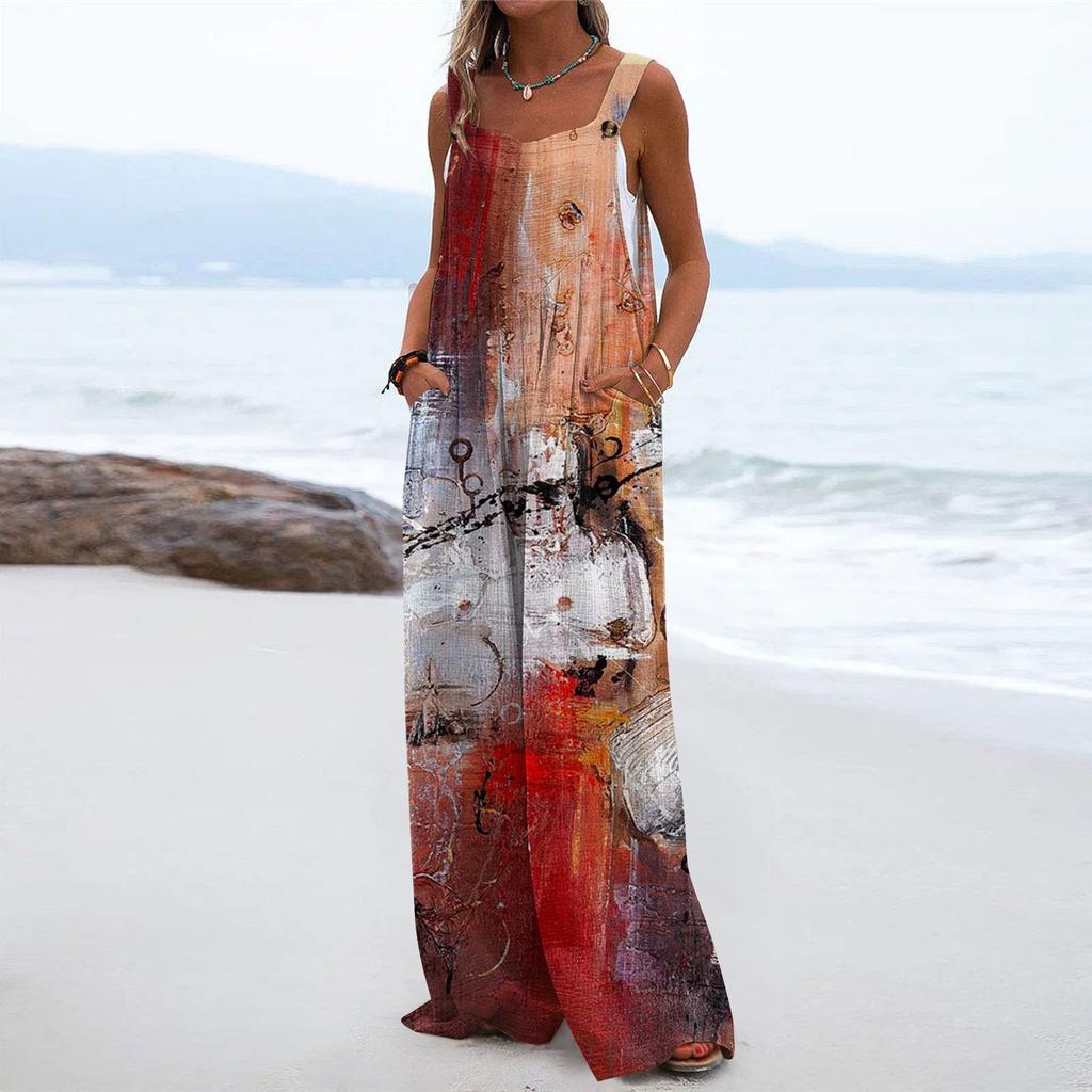 Женский цельный комбинезон на пуговицах, повседневные свободные комбинезоны без рукавов с карманами