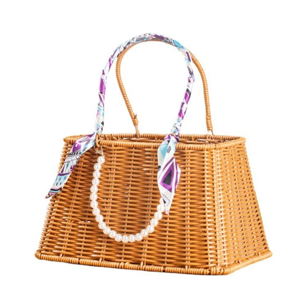 Корзина для фруктов из искусственного ротанга ручной работы, корзина для хранения из искусственного ротанга с длинной ручкой, ко Дню святого Валентина