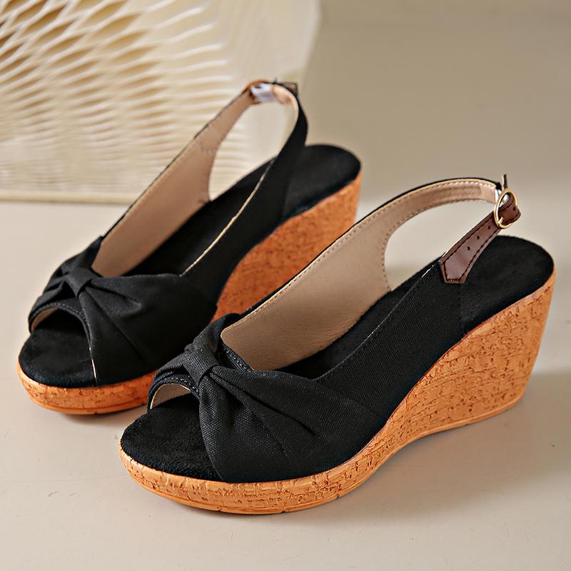 Босоножки на высоком каблуке с бантом для женщин, большие размеры, летние босоножки с пряжкой сзади, женские повседневные босоножки на платформе с открытым носком