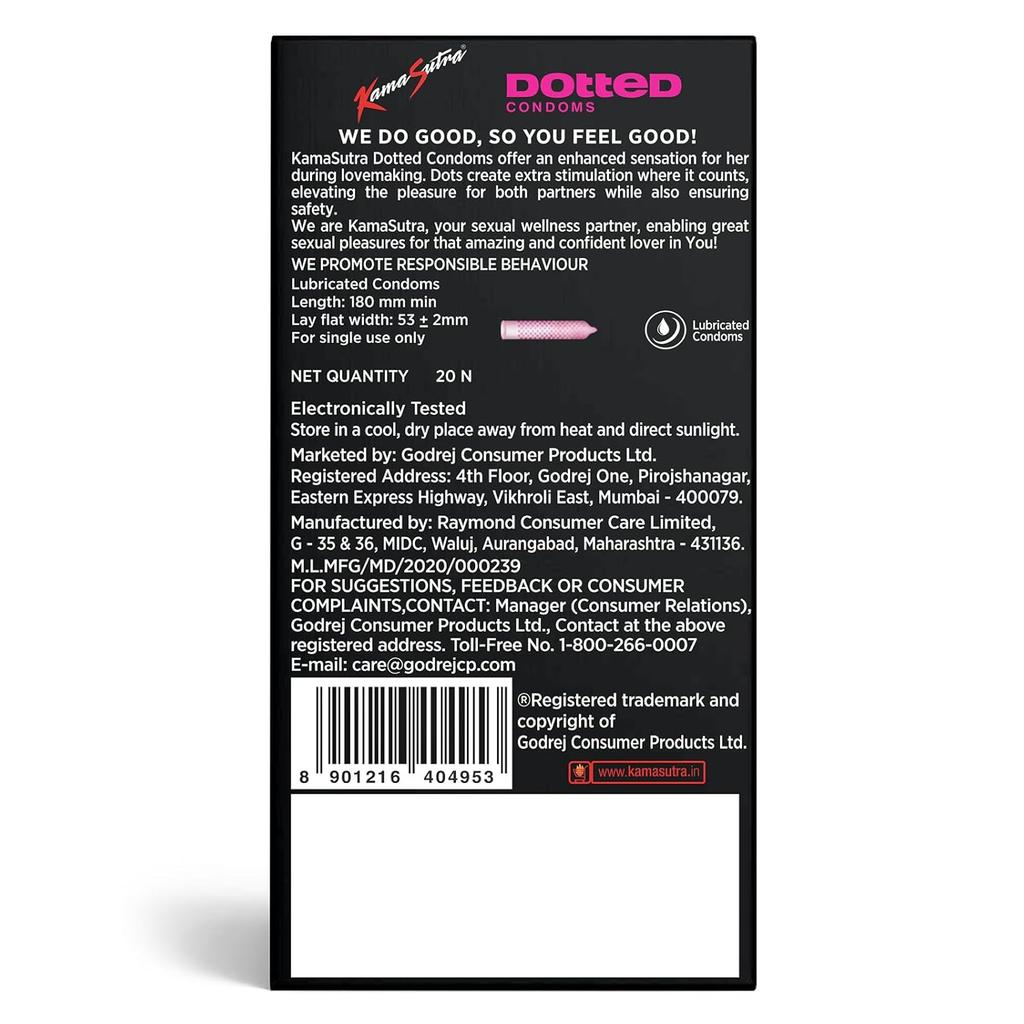KamaSutra Premium Delay Time Pleasure Condoms for Men Dotted Latex 36 Pcs (Pack of 3X12 )
