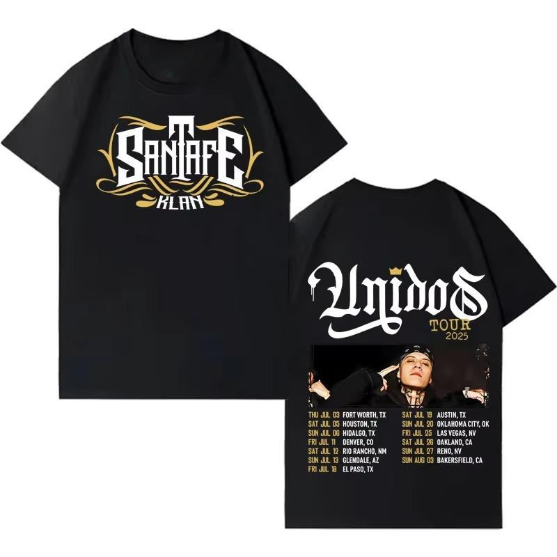 Rapper Santa Fe Klan Unidos Tour Tee Mens Harajuku Casual Fashion Crewneck Short Sleeves Tops 2026 summer Pop music Streetwear