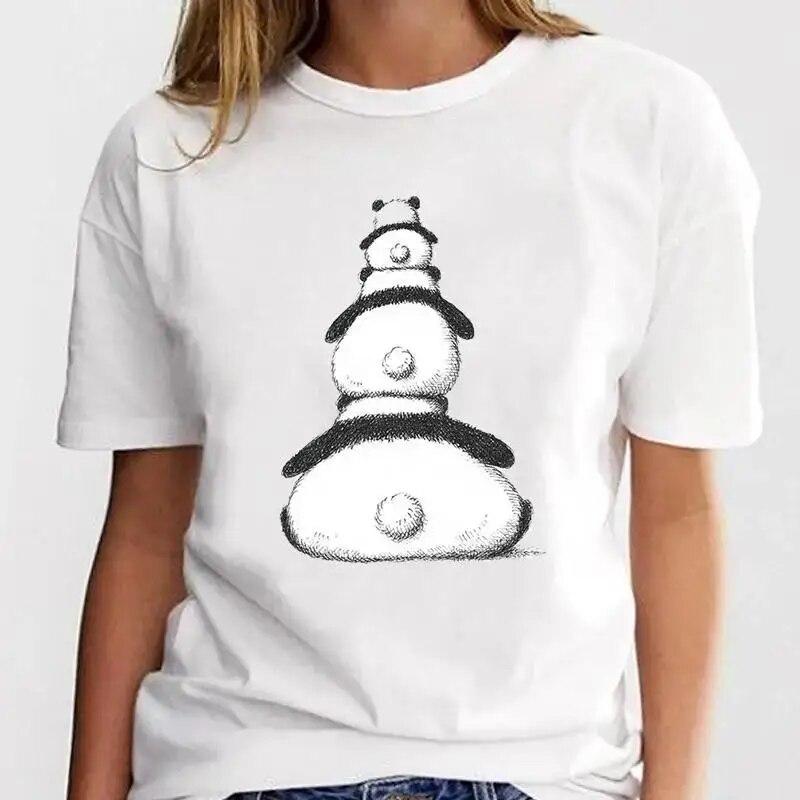 New Panda Lovely Cute T-shirt Clothing Cartoon Graphic Print Short Sleeve Fashion Casual Plus Size T Shirt Women