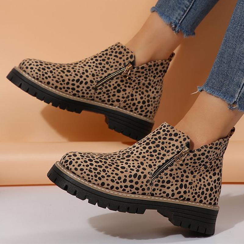 Fashion Fashion Leopard Ankle Boots for Women Plus Size 36-43 Zipper Up Booties Woman Spring Autumn Non Slip Platform Boots Mujer