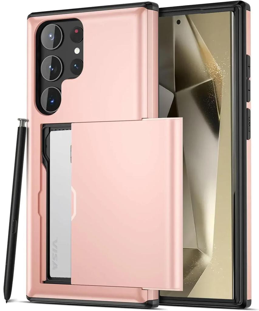 Тонкий прочный защитный чехол с двойным слоем для Samsung Galaxy S26 S25 S24 S23 S22 S21 Ultra Plus FE A55 Скрытый слот для карт Чехол-кошелек