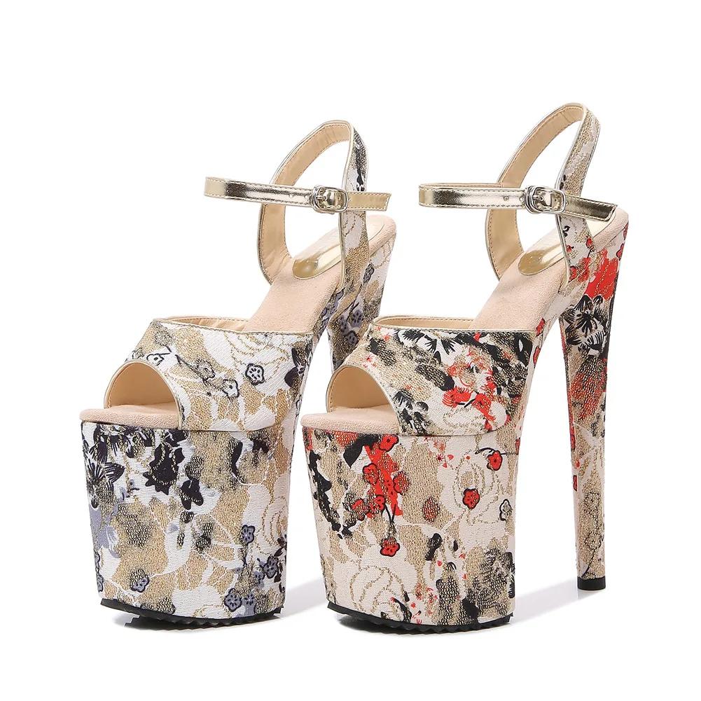 Модные 20 см Сексуальные женские сандалии Женская обувь для ночного клуба Новые летние блестящие Sandalias Mujer 2025 Туфли на высоком каблуке Платформа Женская обувь