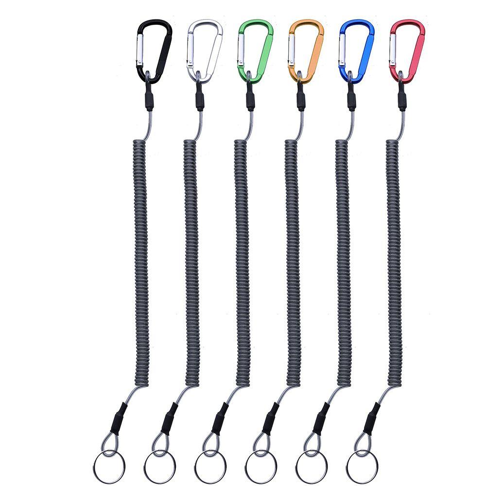 Outdoor Elastic Climbing Steel Wire Anti-lost Spring Rope Carabiner Lanyard Fishing String