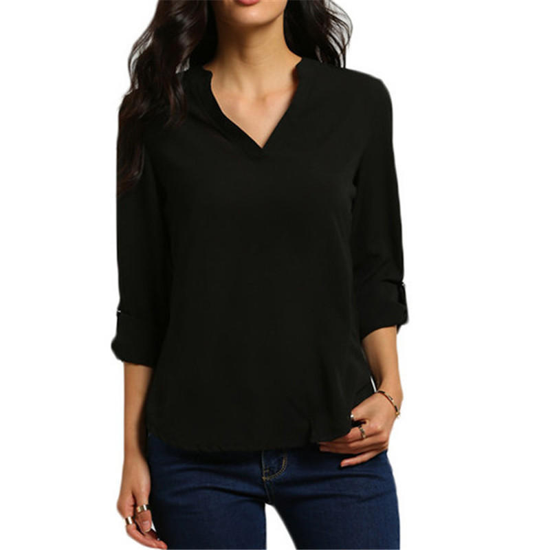 Irregular Woman Solid Fashion Color Autumn Shirt Casual Vneck Long Sleeve Chiffon Blouse Ladies Street Black Plus Size Tops 5xl