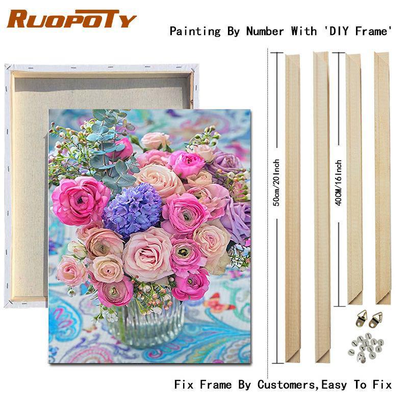 RUOPOTY Рамка «сделай сам», картина по номерам, башня, настенное искусство на холсте, акрил, уникальный подарок, картина по номерам, цветок для гостиной