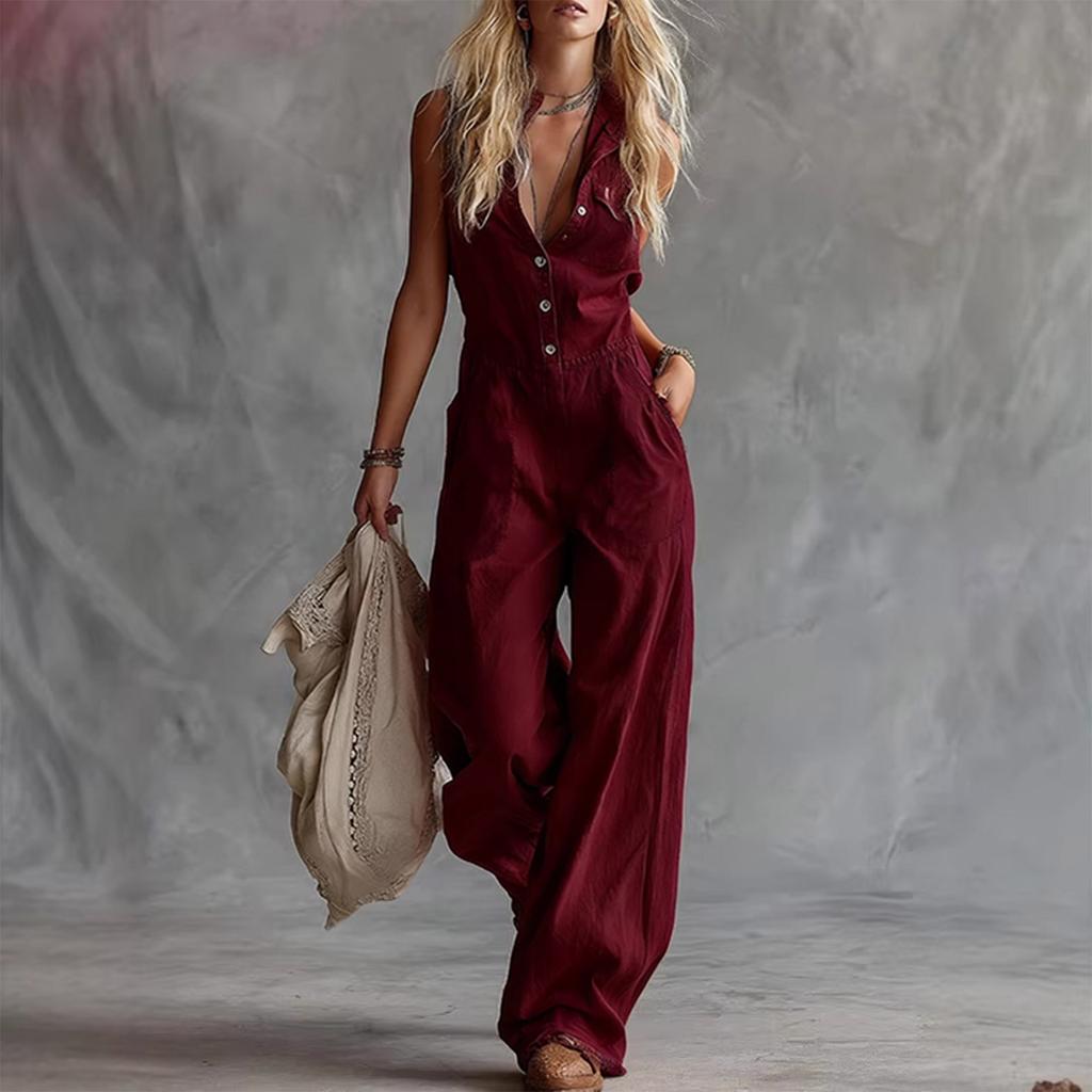 Женский модный комбинезон с V-образным вырезом и завышенной талией, брюки широкого кроя