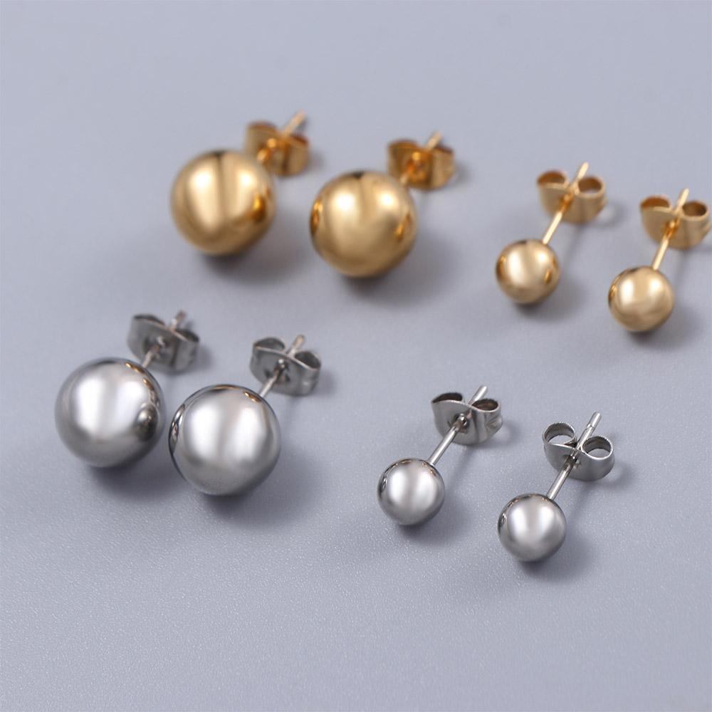Luxury Gold Color Stainless Steel Classic Jewelry Women Ear Stud Earrings Small Ball Stud Earrings
