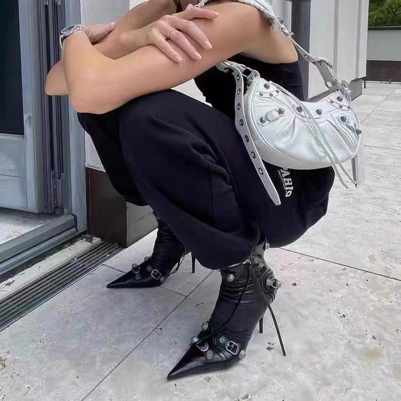 Fashion Autumn Winter Women Ankle Boots Sexy Pointed Toe Pole Dance High Heels Pumps Fashion Zip Rivet Chelsea Thin Shoes Female D171