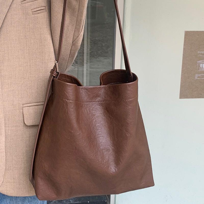 Женская ленивая большая сумка-тоут, модная пригородная сумка-ведро из мягкой кожи, студенческая сумка через плечо