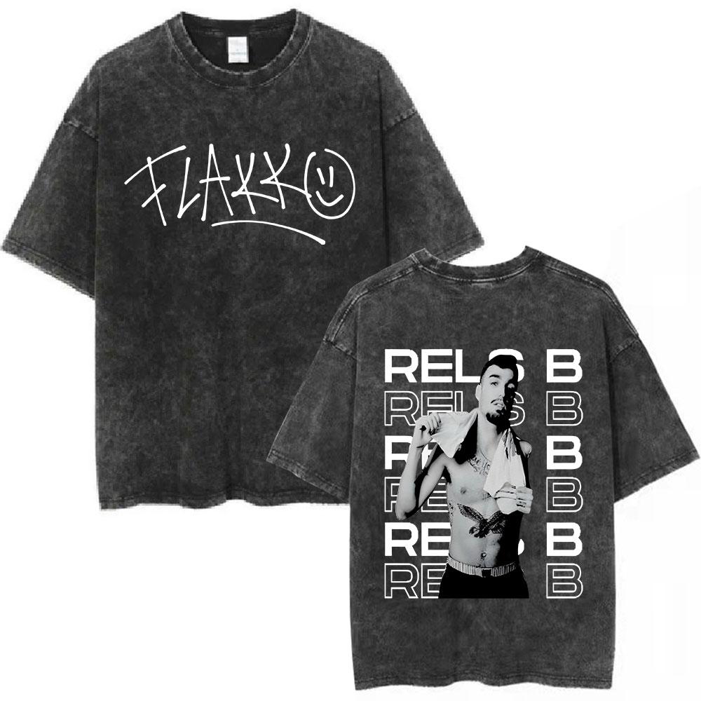 Rapper RELS B Skinny Flakk Tour Vintage Washed T Shirt Men Clothing Hip Hop Oversized Short Sleeve Tshirt Cotton Tshirts