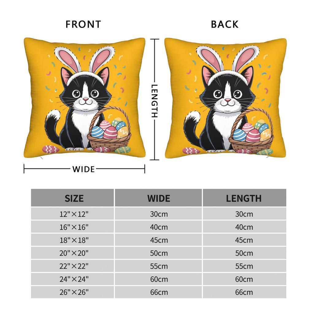 Funny Easter Cats Ears Bunny Eggs Pillow Case Square Pillow Cover For Sofa Home Decor Novelty Pillowcases